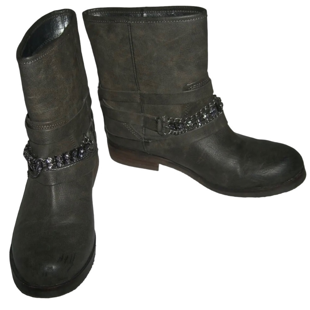 Coconuts By Matisse Boots Berriman Gray Rhinestone Chain Booties Moto School 6
